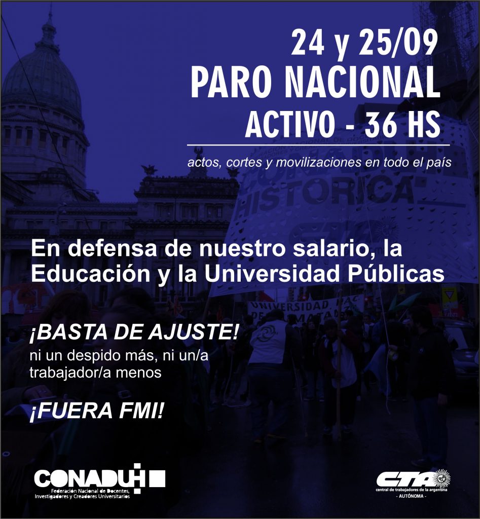 CONADU Histórica convoca a paro nacional activo de 36 horas el 24 y 25