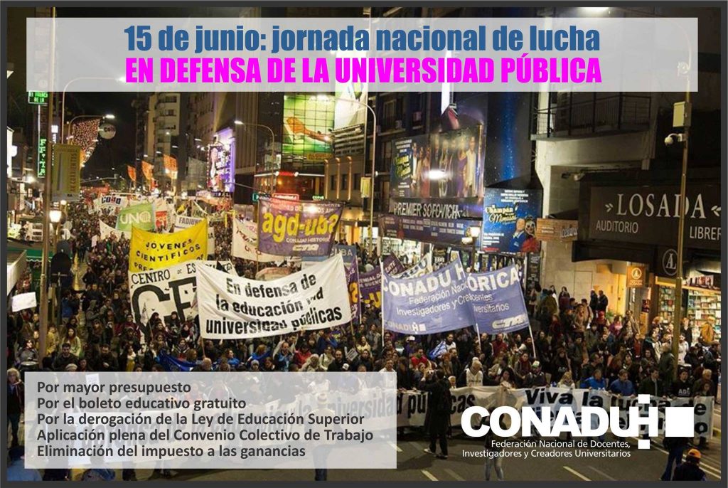 Miércoles 15 de junio: Jornada nacional de lucha en defensa de la Universidad y la Educación Públicas