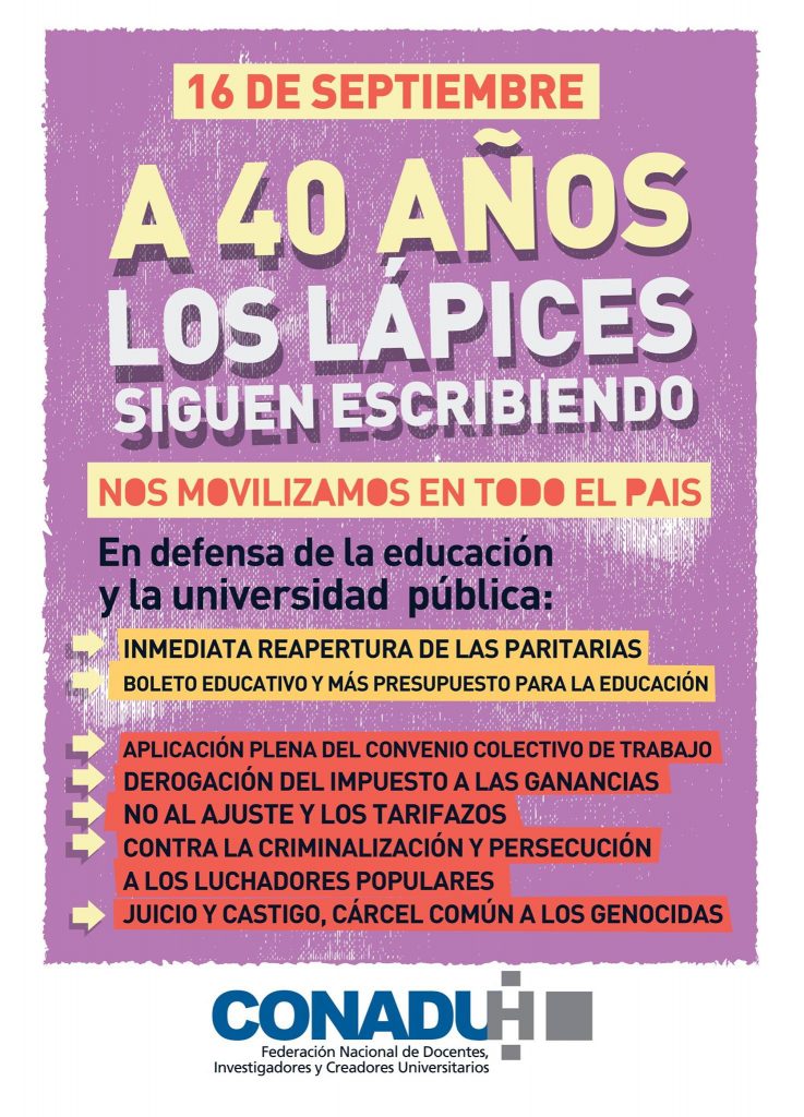 16 de septiembre: CONADU Histórica para y se moviliza en todo el país