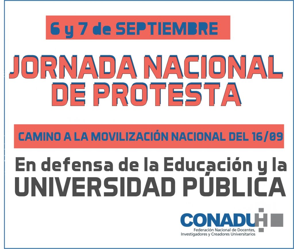 6 y 7 de Septiembre: JORNADA NACIONAL DE PROTESTA