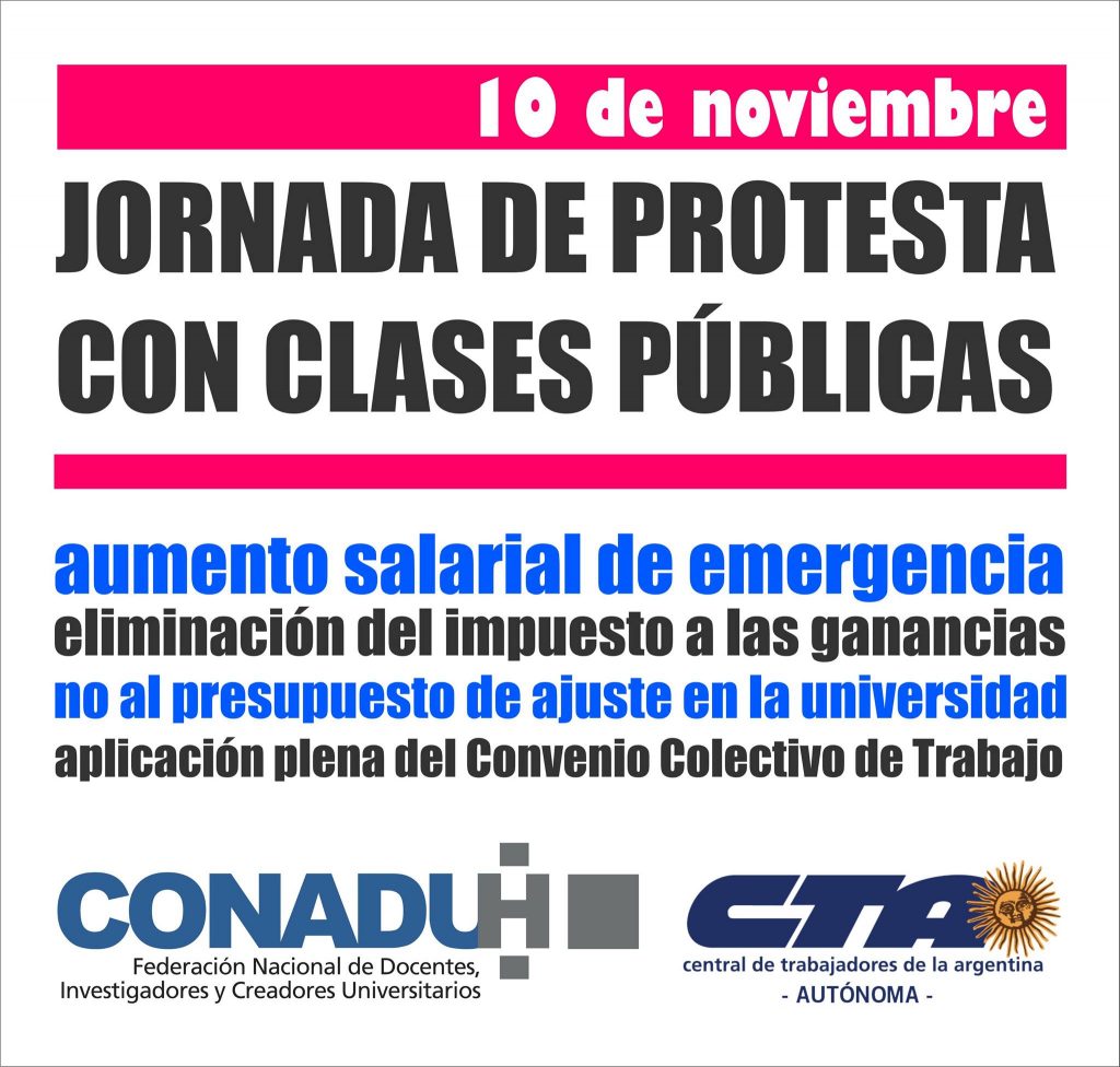 Jornada Nacional de protestas con clases públicas en las Universidades Nacionales