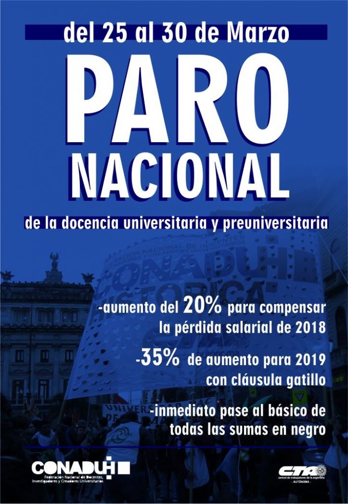 Comenzó el paro nacional de una semana de la docencia de las universidades nacionales