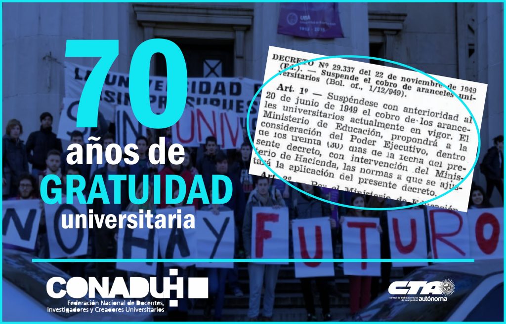 70 años de Gratuidad Universitaria. Sigamos defendiendo la Universidad Pública
