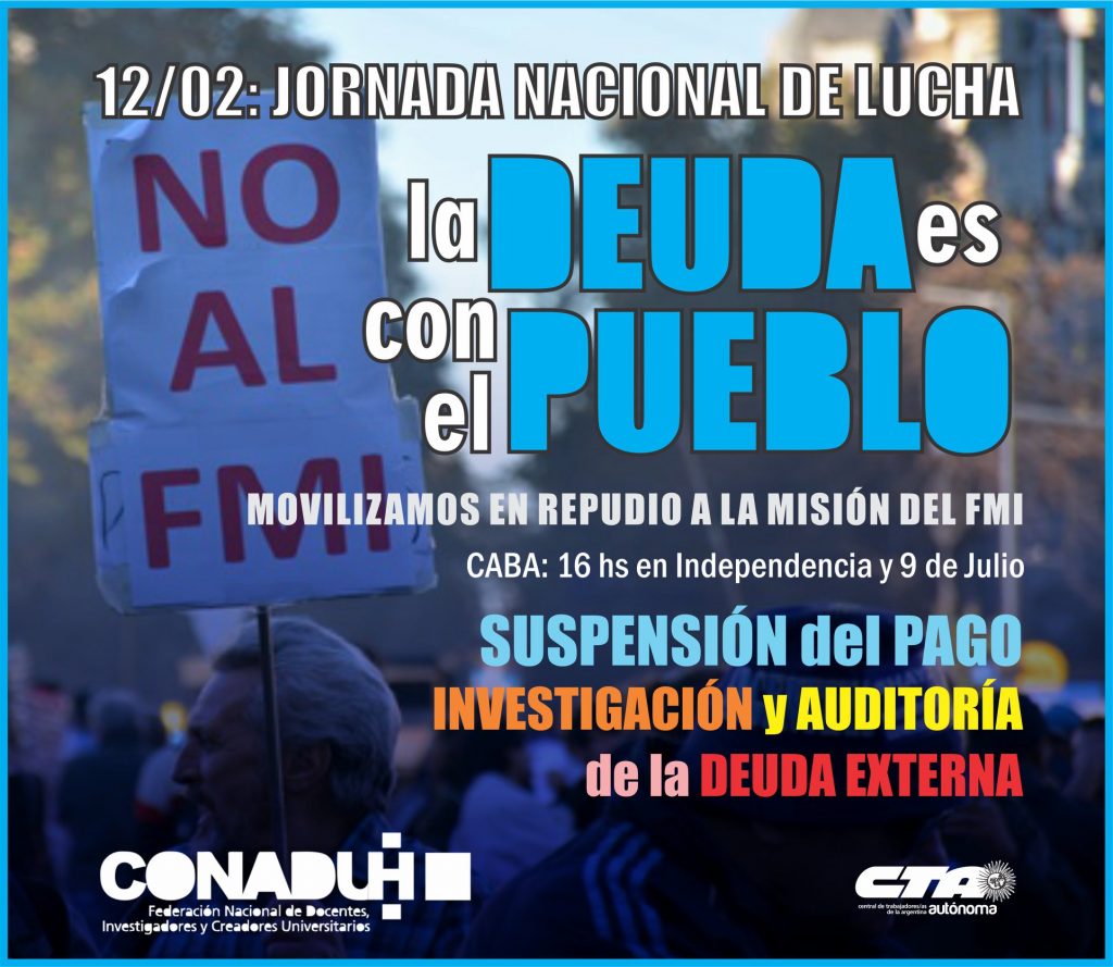 12/02: Jornada Nacional de Lucha. ¡La Deuda es con el Pueblo! Suspensión del pago, auditoría e investigación de la deuda externa