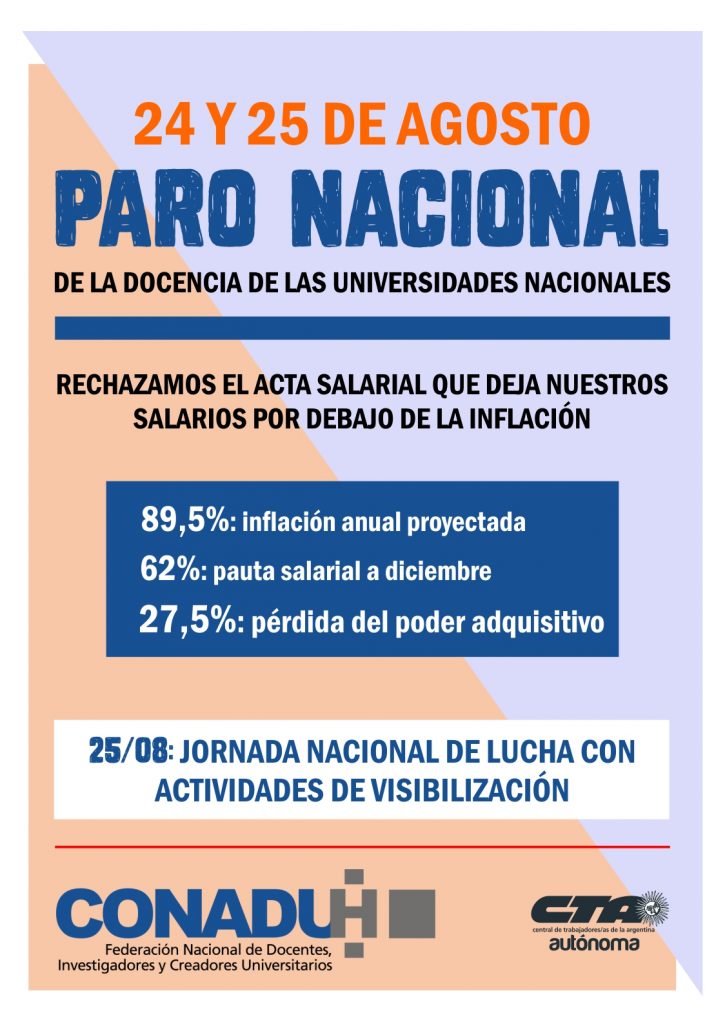 Docentes de las Universidades Nacionales hacen sentir su rechazo al acuerdo salarial con un paro de 48 horas